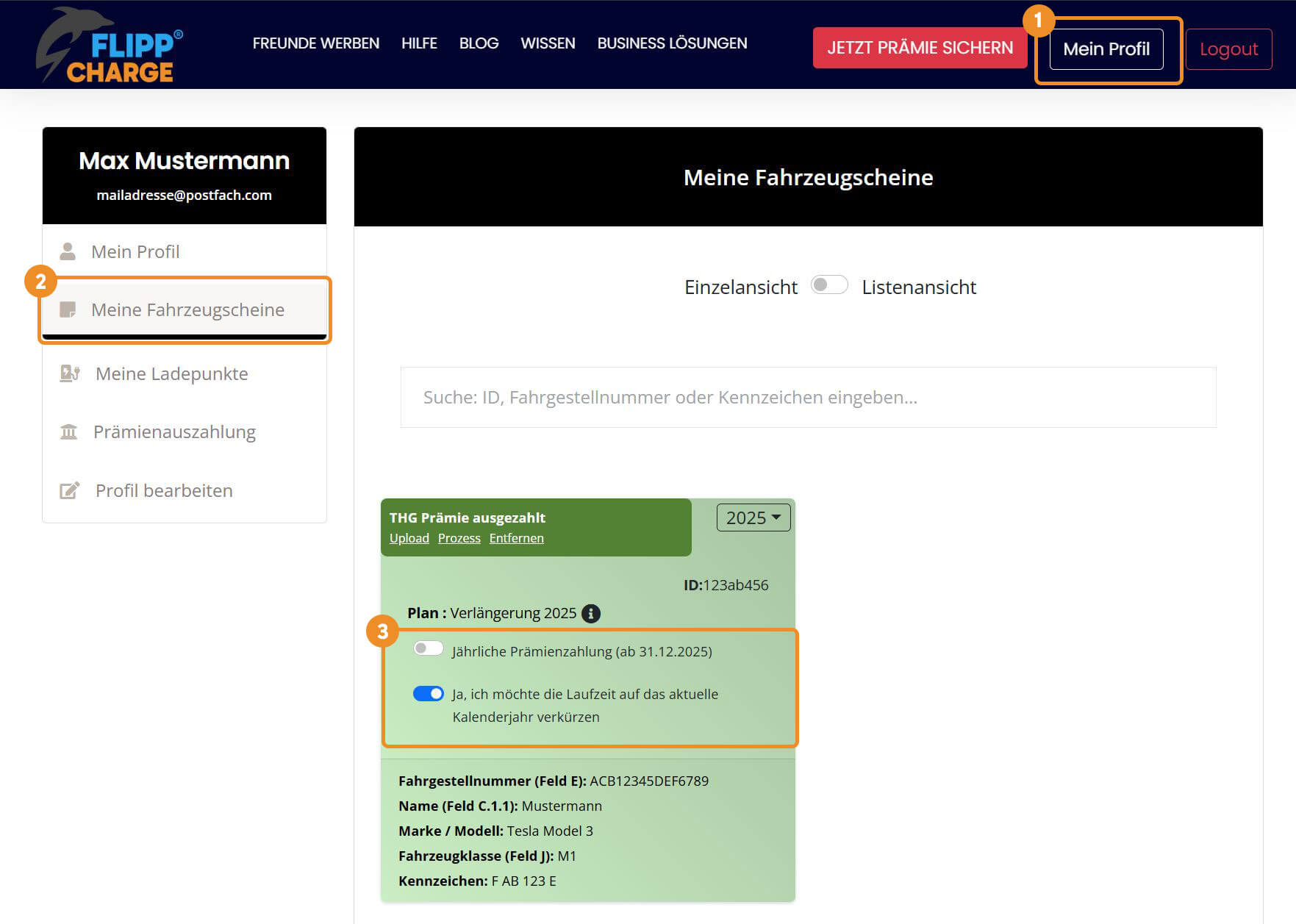 Screenshot zur Anleitung der Festlegung der Laufzeit per Fahrzeugschein